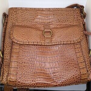 Alligator brown vegan leather shoulder bag